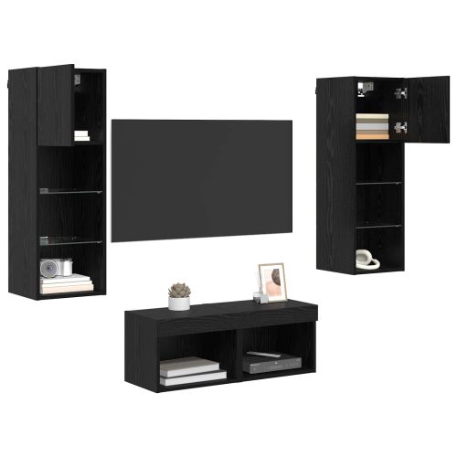 Кабинети за телевизор на стената 4 pcs Черния дъб
