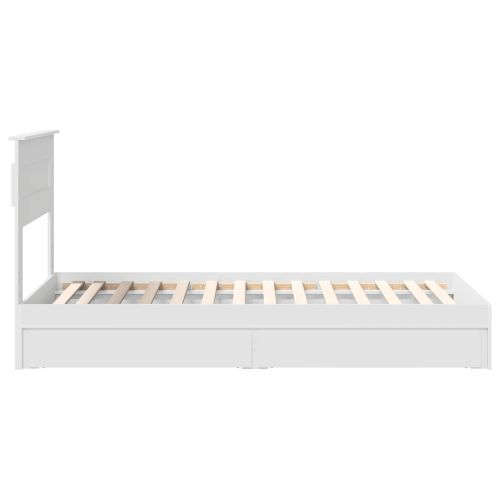 Легло с място за съхранение Бяло 90 x 200 cm Инженерно дърво