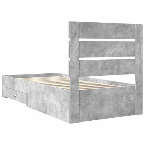 Рамка за легло с чекмедже Бетонно сиво и сребро 70 x 190 cm