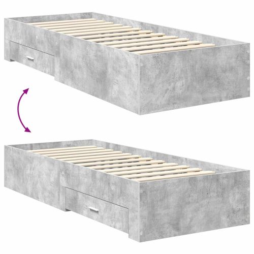 Рамка за легло с чекмедже Бетонно сиво и сребро 70 x 190 cm