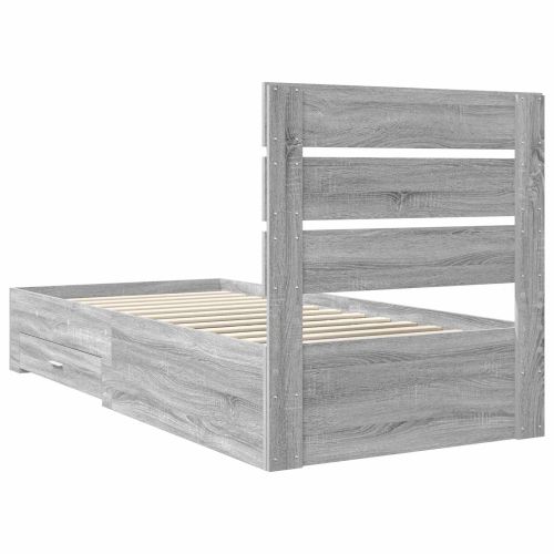 Рамка за легло Сив Сонома и сребро 75 x 190 cm Инженерно дърво