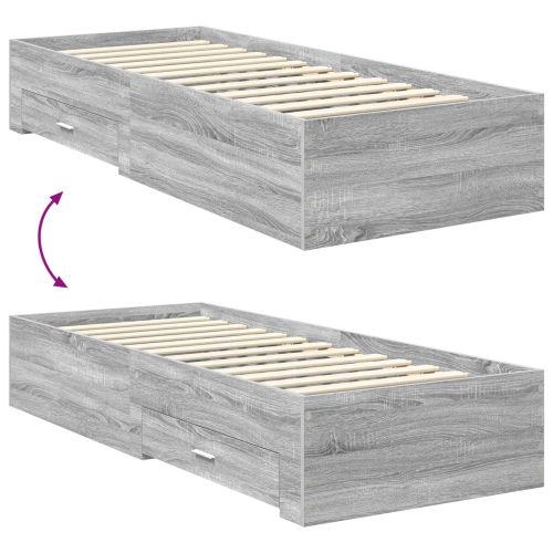 Рамка за легло Сив Сонома и сребро 75 x 190 cm Инженерно дърво