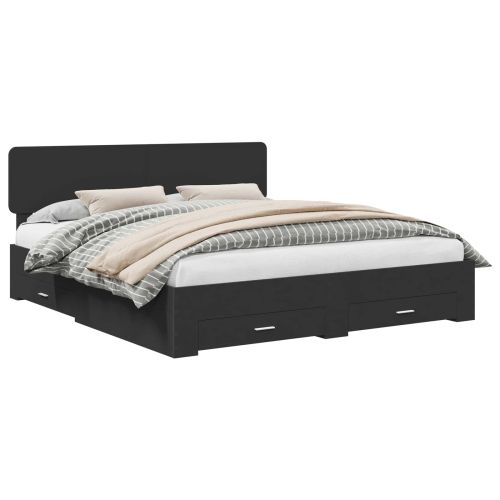 Рамка за легло с таблото Черно 200 x 200 cm Инженерно дърво