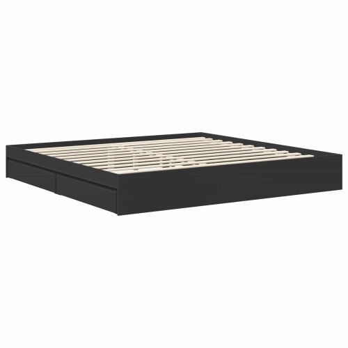 Легло с място за съхранение Черно 200 x 200 cm Инженерно дърво