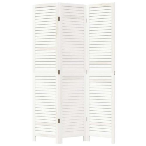 Разделител за стая, 3 панела, бял, дърво пауловния масив