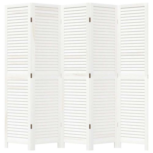 Разделител за стая, 5 панела, бял, дърво пауловния масив