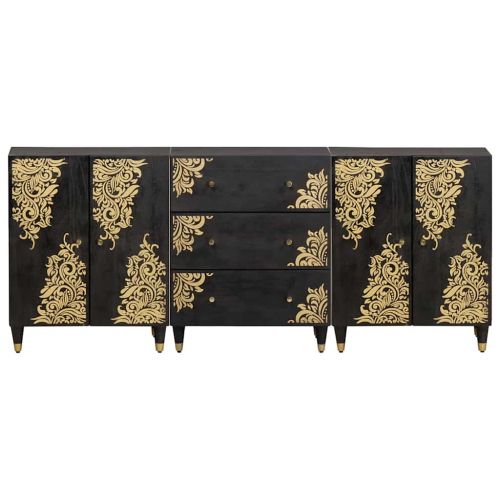 Комплект шкафове за баня с рафт 3 pcs Черно 180 x 33 x 75 см