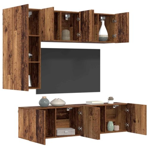 Телевизионен стенен шкаф 5 pcs Старо дърво Инженерно дърво
