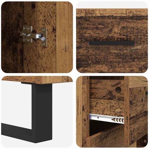 Висок шкаф 2 pcs Старо дърво Инженерна дървесина и стъкло