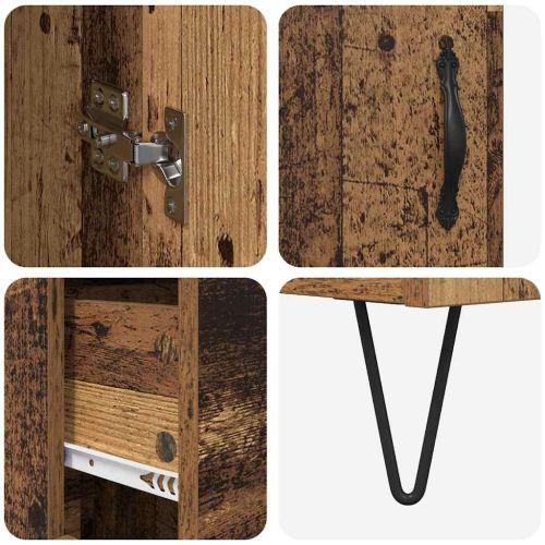 Висок шкаф 2 pcs Старо дърво Инженерна дървесина и стъкло