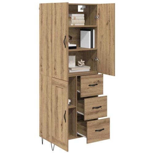Висок шкаф с чекмедже 2 pcs Дъб Инженерна дървесина и стъкло