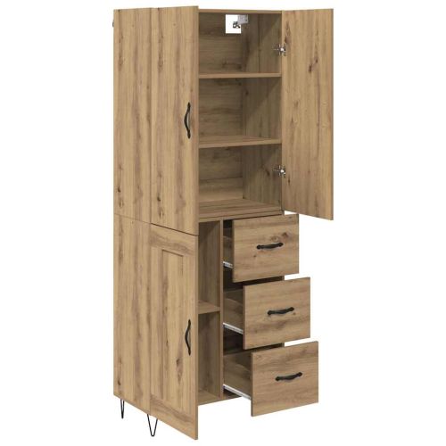 Висок шкаф с чекмедже 2 pcs Дъб Инженерна дървесина и стъкло