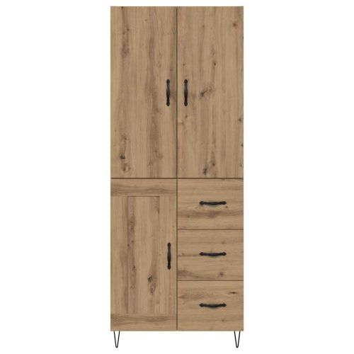 Висок шкаф с чекмедже 2 pcs Дъб Инженерна дървесина и стъкло