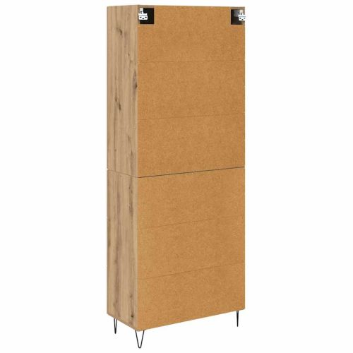 Висок шкаф с чекмедже 2 pcs Дъб Инженерна дървесина и стъкло