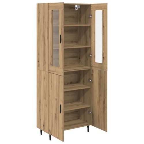 Висок шкаф 2 pcs Дъб Инженерна дървесина и стъкло