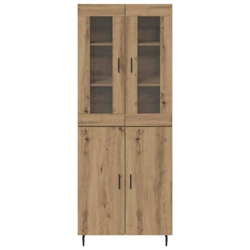 Висок шкаф 2 pcs Дъб Инженерна дървесина и стъкло