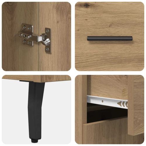 Висок шкаф с чекмедже 2 pcs Дъб Инженерна дървесина и стъкло