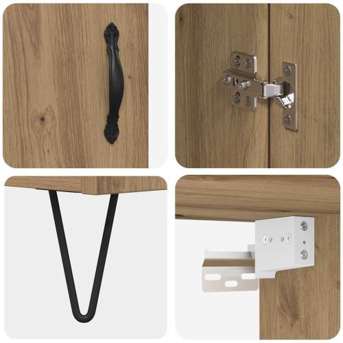 Висок шкаф 2 pcs Дъб Инженерна дървесина и стъкло