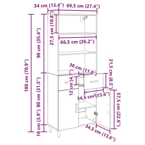 Висок шкаф Дъб 69,5 x 34 x 180 см Инженерно дърво