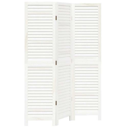 Разделител за стая, 3 панела, бял, дърво пауловния масив