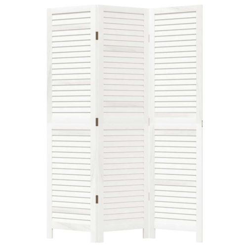 Разделител за стая, 3 панела, бял, дърво пауловния масив