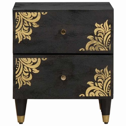 Нощен шкаф 2 pcs Черно 40 x 33 x 46 см Солидно мангово дърво