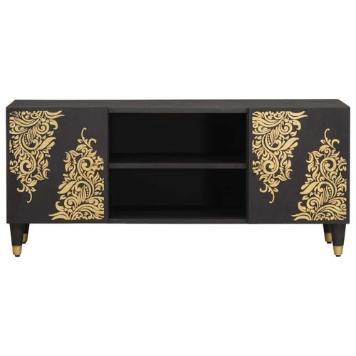 ТВ шкаф с рафт Черно 105 x 33 x 46 см Солидно мангово дърво