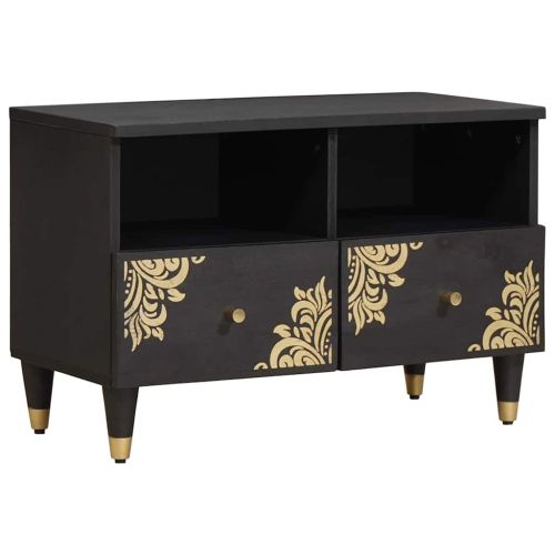 ТВ шкаф с чекмедже Черно 70 x 33 x 46 см Солидно мангово дърво