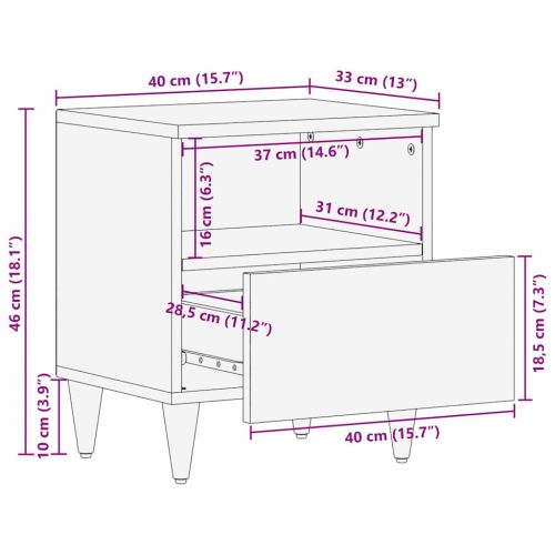 Нощен шкаф Черно 40 x 33 x 46 см Солидно мангово дърво