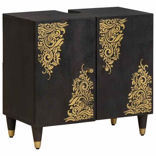 Шкаф за мивка Черно 62 x 33 x 58 см Солидно мангово дърво