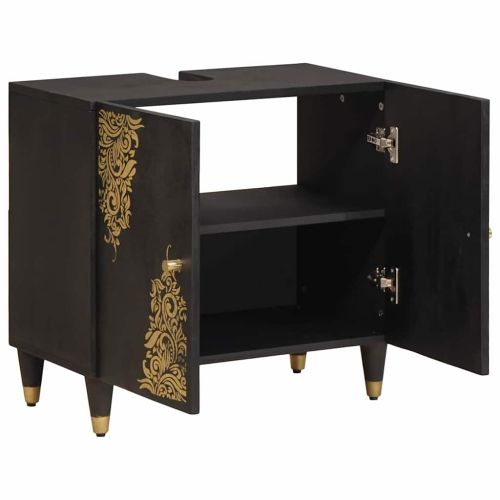 Шкаф за мивка Черно 62 x 33 x 58 см Солидно мангово дърво