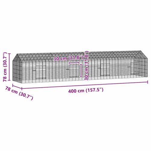 Клетка за заек Сребрист 400 x 78 x 78 см Галванизирана стомана