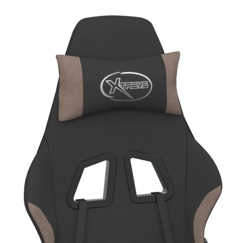 Масажен гейминг стол с опора за крака черно и таупе плат