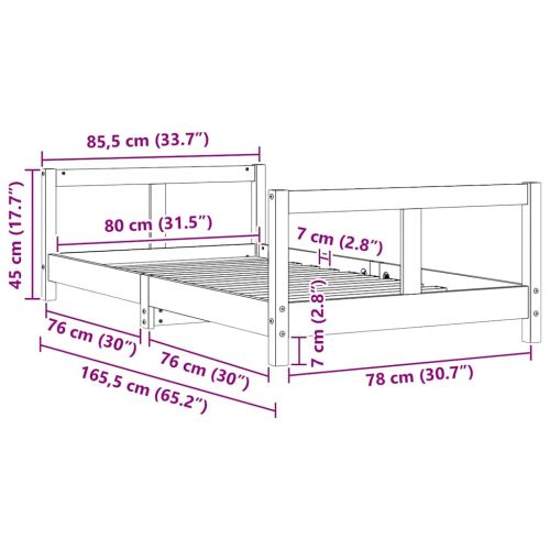 Рамка за детско легло 80x160 см масивна борова дървесина