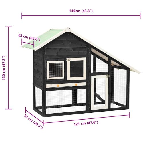 Клетка за зайци, сиво и бяло, 140x63x120 см, чам масив