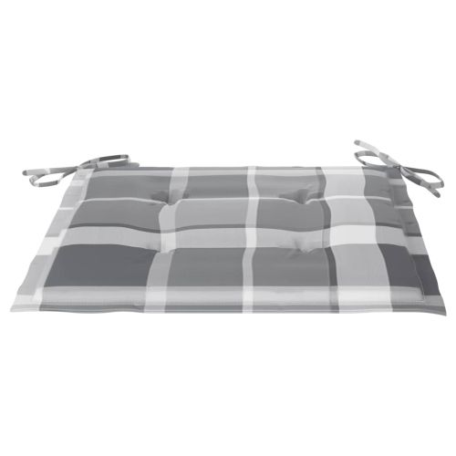 Градински столове, 2 бр, възглавници на сиво каре, тик масив