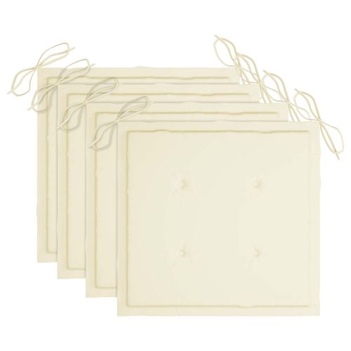 Сгъваеми градински столове с възглавници, 4 бр, тик масив