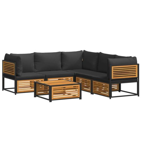 Градински диван с възглавници, 6 части, масив акация