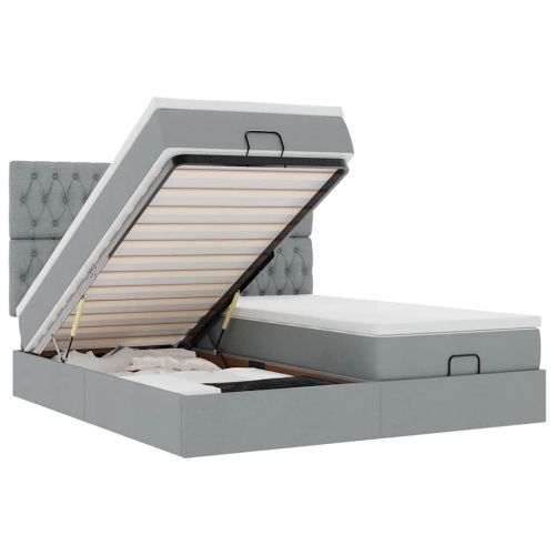 Османска легло с матраци и LED, светлосиво, 160x200 см, плат