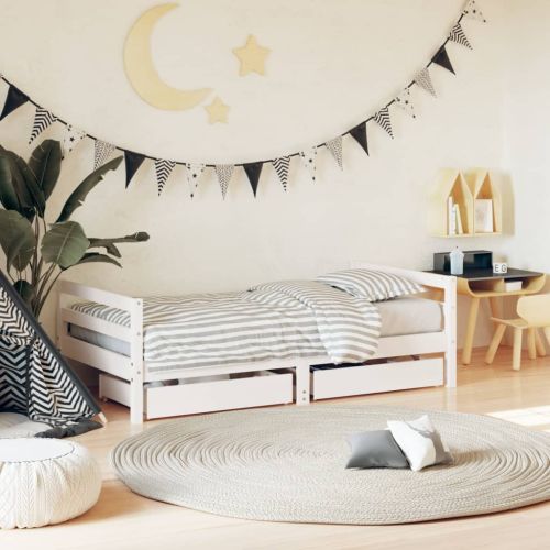 Рамка за детско легло с чекмеджета, бяла, 80x160 см, чам масив