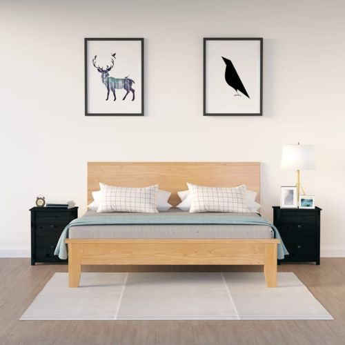 Нощни шкафчета, 2 бр, черни, 50x35x61,5 см, борово дърво масив