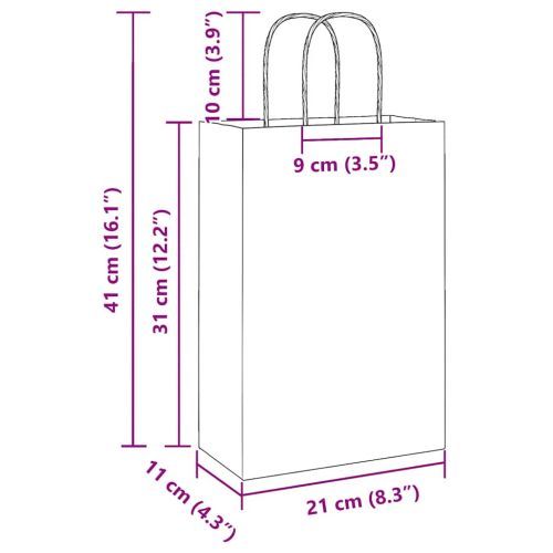 Хартиени торбички 250 бр с дръжки бели 21x11x31 см