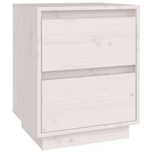 Нощни шкафчета, 2 бр, бели, 40x35x50 см, борово дърво масив