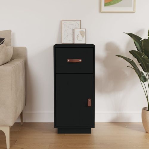 Сайдборд, черен, 34x40x75 см, бор масив