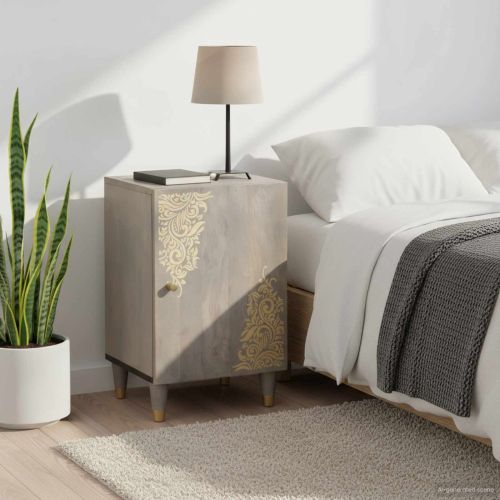 Шкаф за баня с врата Сив 38 x 33 x 58 см Солидно мангово дърво