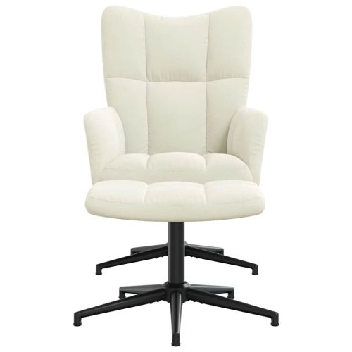 Стол за релакс с табуретка, кремавобял, кадифе