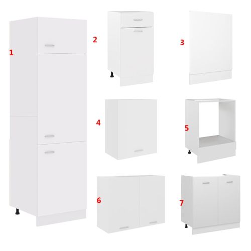 Комплект кухненски шкафове, 7 части, "Lyon", бяло инженерно дърво