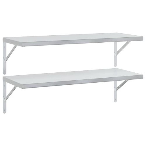 Стенни рафтове 2 бр 100x40 см сребристи неръждаема стомана