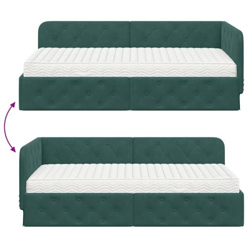 Ъглова рамка за легло Тъмен зелен 90 x 200 cm Кадифе
