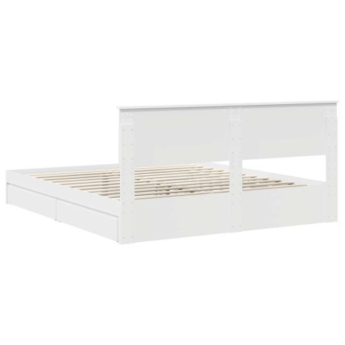 Легло с място за съхранение Бяло 200 x 200 cm Инженерно дърво